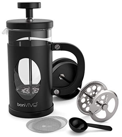 bonVIVO Caffettiera a Stantuffo French Press 3 Tazze (350 ml) – Caffettiera in Vetro Borosilicato e Acciaio Inox per Caffè, Tè, Infusi e Cold Brew – Design Elegante Nero