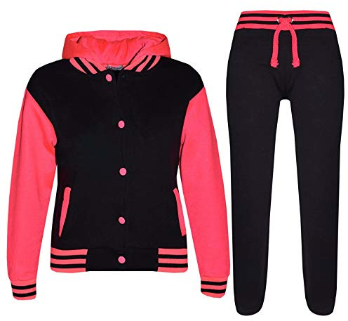 A2Z För Kids Träningsdräkt Flickor Pojkar Baseboll Enfärgad Topp Byxor - T.S B.B Plain Black & Neon Pink 5-6
