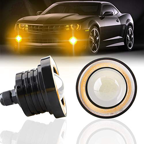 KaiDengZhe 2PCS 3.5 Proiettore Fendinebbia a LED Universale 12V 10W COB Giallo Halo Angel Eye Anelli per Moto Faro auto Luce di Marcia Diurna DRL Fendinebbia Lampadina Guida