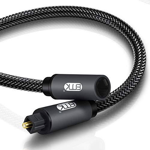 EMK Optical Extension Cable Male to Female Coupler Cord Nylon Braided Jacket 24K Gold-Plated Fiber Digital Extension Adapter Cable for Home Theater Sound bar TV 3.3ft