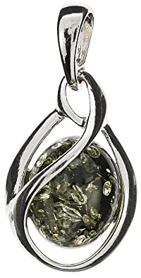 Artisana-Schmuck Bernstein Anhänger, grüner Anhänger (ohne Kette) aus Bernstein und 925/000 Sterling Silber rhodiniert