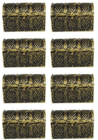 YEYILILINHONG 8 Pcs Miniature Pirate Treasure Chests Box, Mini Vintage Pirate Jewelry Storage Box, Party Supplies Decor Store Gold Coins Gems, Plastic Kids Pirate Treasure Chest Toy