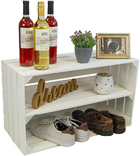 Kistenkolli Altes Land breite Obstkiste Holzkiste Tosca mit Zwischenbrett 68x40x30cm Weinregal/Regalkiste Apfelkiste/Weinkisten (1 Kiste, weiß)