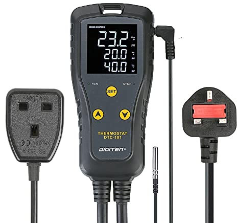 DIGITEN Temperature Controller DTC101 Greenhouse Thermostat Outlet Home Brewing Temperature Controlled Switch 10A Heat Mat Thermostat Aquarium Temperature Controller Heating Cooling Mode