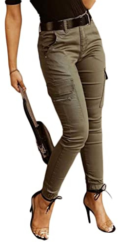 Onsoyours Pantalon Cargo Femme Streetwear Taille Haute Hip Hop Respirant Sport Outdoor Pants Armée Verte S