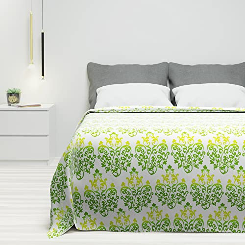 Byour3 - Copriletto Puro Cotone Matrimoniale Letto Singolo Piazza E Mezza Fantasia Damascato Primaverile Estivo Telo Arredo Copritutto Multiuso Copridivano GrandFoulard Coperta (Verde, 1 P e mezzo)