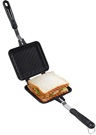 Hapivida Doppelseitig Toastpfanne Herdplatte Toasted Sandwich Panini Maker Aluminium Camping Sandwich Maker mit Flachem Boden für Panini Snack Frühstück