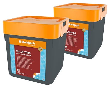 Steinbach Poolpflege Chlortabs 200 g langsamlöslich - 0752205TV02-2X 5 kg - pH-neutral & kalkfrei - Für Dauerdesinfektion - Rückstandsfreie Auflösung - Wirkt gegen Viren & Pilze & Trübstoffe