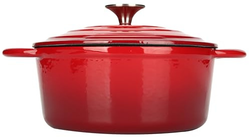COOKWIN Horno holandés, olla de hierro fundido esmaltado, cacerola de 4,5 L con tapas a prueba de horno, horno holandés de 24 cm para hacer pan, hornos holandeses rojos para estofar, guisos, asar,
