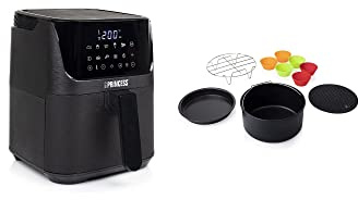 Princess 182031 Freidora sin aceite con Panel de Control Digital Táctil, 11 programas,3.5 Litros, Negro + 182011 Accesorios para Freidoras Sin Aceite, Set de 10