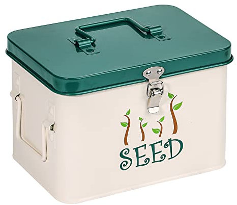Kamehame Samen-Aufbewahrungsbox, Samen-Organizer-Dose mit 2 Fächern, Stahlsaatgut-Behälter mit Deckel, seitlichen Griffen und Riegeln
