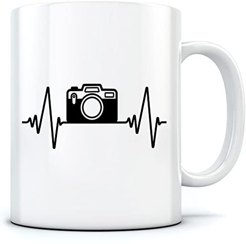 Photographer Heartbeat Photography Enthusiast - Mug for Tea Coffee - Hobby Fan Activity Pastime One Size White