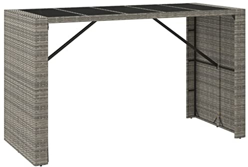 Makastle Garten Stehtisch Polyrattan Gartenbar mit Hartglas Tischplatte, Bartisch wetterfest Terrassentisch Outdoor Bistrotisch Biertisch Gartentisch Partytisch Gartenmöbel, Grau 185x80x110 cm