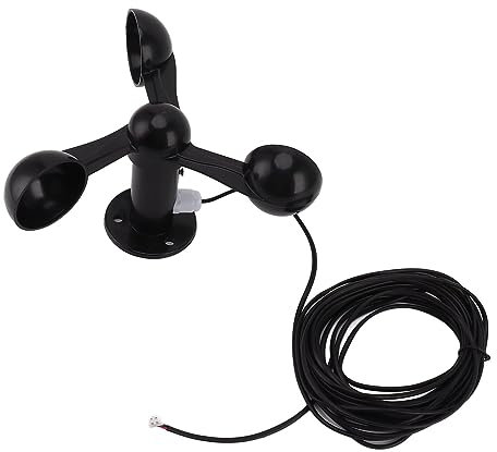 Fyearfly Capteur Anémomètre, Tasse De Vitesse du Vent avec Câble De 8 M, Trou De Montage De 4 Cm, Anti-interférence, Détecteur De Vitesse du Vent à 3 Tasses pour Les Tests en Extérieur