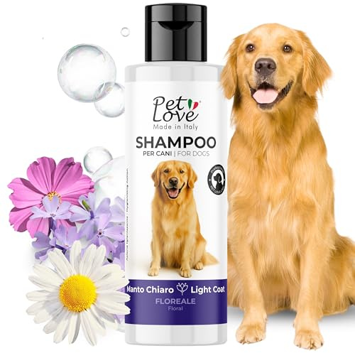 Pet Love Shampoo per Cani a Manto Chiaro Delicato con Azione Nutriente e Igienizzante per un Pelo Morbido e Luminoso - Previene l'Ingallimento - Profumo Floreale - da 250 ml