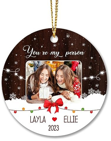 Christbaumschmuck Keramik Weihnachtsanhänger Anhänger Weihnachtsbaumschmuck Hängende Ornamente Weihnachtsdeko Personalisierte Foto-Besties, You're My Person-Geschenke Für BFF Soul Sisters, Bild
