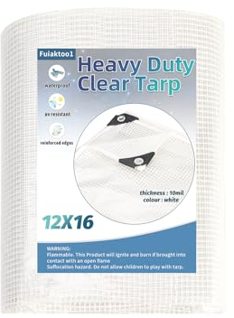 Fuiaktoo1 Heavy Duty Clear Tarp 12x16FT, UV Resistant, Waterproof Greenhouse Tarps with Grommets for Garden,Outdoor,Yard (10 mil)