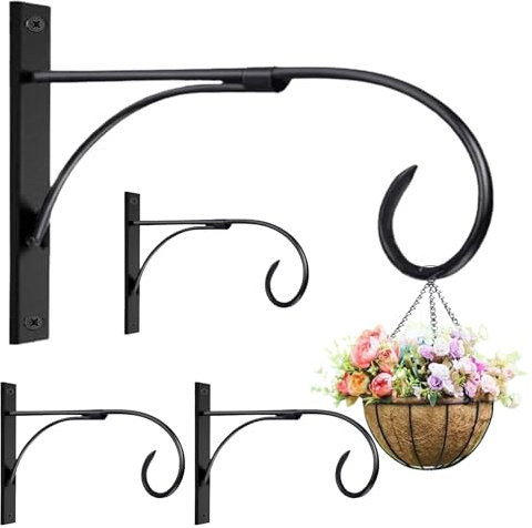 ZEECER Hanging Basket Bracket, 4 Pack 10.5 Inches Heavy Duty Hanging Basket Brackets Outdoor, Rust-Proof Metal Hanging Basket Hooks Wall Brackets for Hanging Basket Plant Flower Lantern Bird Feeder