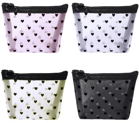 Mini Kulturbeutel mit Reißverschluss,4PCS Mesh Kosmetiktasche Netz Klein Tasche Mini Geldbeutel Geldbörsefor Tragbare Reise Organizer for Lippenstift, Datenkabel, Kopfhöre