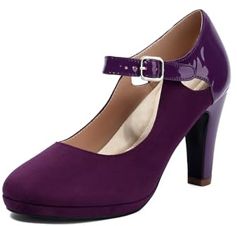 elerhythm Mary Jane Chaussures rétro à talons fermées pour femme - Chaussures Gatsby - En daim - Style chic et vintage