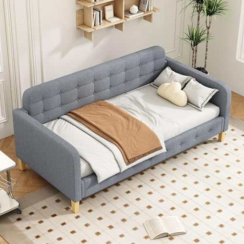 Sapgaks Sofa Cama de 90x200 cm,Sillon Cama Barato,Sofa Cama 2 plazas Oferta,sofá Cama,diván,decoración de uñas con Botones,Simple y Elegante,Gris(Sin colchón)