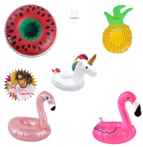 Set Portabibite Gonfiabili Per Piscina, Portabicchieri Gonfiabili, Portadrink Galleggiante, Portalattine Galleggiante, 5 Pezzi Misti, Giocattoli per Piscina, Ideale per Feste, Vacanze, Bagno, Giardino