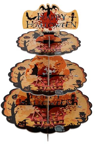 NQEUEPN Alzata per Cupcake Halloween, Rotondo in Cartone Porta Cupcake a 3 Livelli Decorazione di Halloween Dessert Tavolo Espositore Stile Pipistrello Torre Porta Torta per Halloween Bomboniere