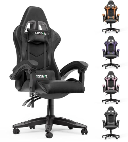Racingreat Ergonomic Gaming Chair for Adults (Without Footrest, Black) | Ergonomic,Height Adjustable,Reclining,Headrest,Lumbar Support,Armrests,360°-Swive,PU Leather