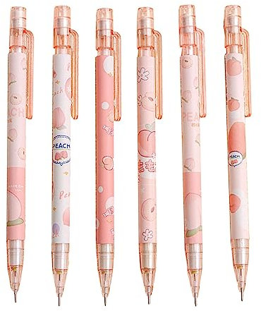 Druckbleistifte mit Radiergummi, 0,5 mm, Pfirsichfarben, automatische Druckbleistifte, Schule, Bürobedarf für Studenten, 6 Stück