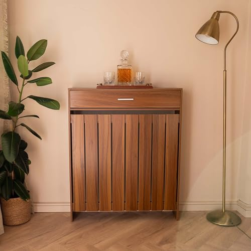 Jack Stonehouse Radiator Cover with Storage Drawer | Traditional Sturdy MDF Wooden Radiator Heater Grill Cabinet Covers For Living Room Bedroom Hallway Furniture (Vertical Slat - Wood, Small)