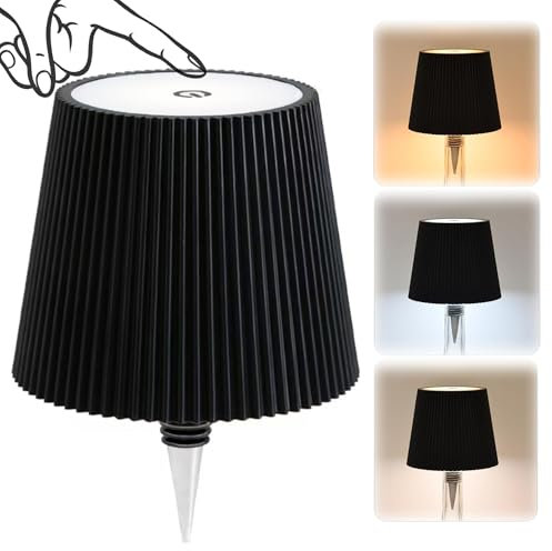 Lampada a bottiglia senza fili, lampada a LED a 3 colori, ricaricabile, con controllo touch, impermeabile, senza fili, portatile, per camera da letto, feste, bar, ristoranti (nero, confezione da 1)