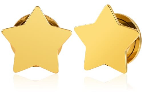 DOEARKO Ohr Tunnel 1 Paare Ohr Flesh Tunnel Plug mit Stern Double Flared Piercing Schmuck Ohrpiercing Gestreckte Schmuck für Frauen und Männer (Gold,8mm)