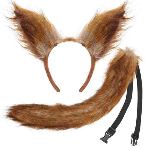 XEPST Tierkostüm Eichhörnchen Set mit Ohren und Schwanz für Cosplay, Geburtstagsfeier, Halloween, Karneval, Fasching und Party