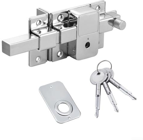 Zilimontt Serratura a chiavistello per cancello,Serratura antifurto con chiave a croce,Serratura meccanica per porte in ferro spesse 45-55 mm, porte in legno e recinzioni da giardino (2009CR -