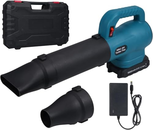 Jet fläkt 35 000 rpm 21 V snöslunga lövblåsare batteri med 1 500 mAh batteri, ON-låsbrytare, 3 förlängningsmunstycken tillbehör för bilrengöring, husdamm, snöborttagning från karossen
