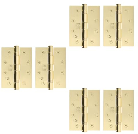 EAI Polished Brass Door Hinges, 102mm / 4 Inch, 3 Pairs Fire Rated | Internal Fire Door Hinges, Perfect for Wooden Doors, Smooth Operation, Ball Bearing Hinges, Fixings Included