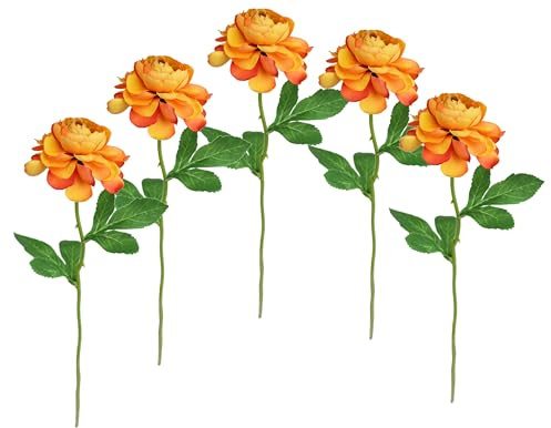 Kunstblumen Ranunkel 5er Set 35cm künstlich wie echt Ranunkeln Blumen Dekorationen Blumendeko Frühlingsblüher Frühlingsblumen Osterdeko Seidenblumen Einzelblumen Stielblumen Seidenblume Zweig Strauß