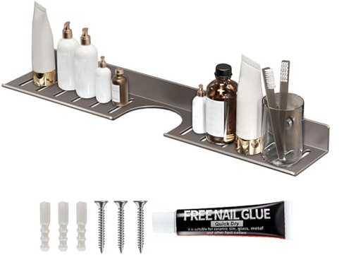 Scaffale sopra il lavello - Organizer da bancone da bagno cucina sopra il | Mensola galleggiante da parete con scanalatura a forma di U, supporto per accesso