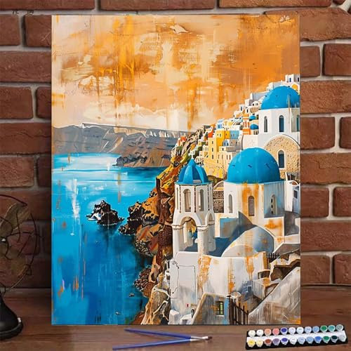 Malen Nach Zahlen Erwachsene Kleine Stadt, Groß DIY Malen Nach Zahlen mit Rahmen Landschaft, Anfänger Frauen Bastelset, Pinsel und Acrylfarbe, Paint by Numbers Basteln Wand Dekor Geschenk 40X50 CM N-C