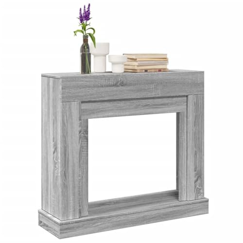 Cornice per Camino, Design Funzionale con Ripiano per Decorazioni, 100x30x87,5 cm, in Truciolato, Grigio Sonoma, per Camini a LED
