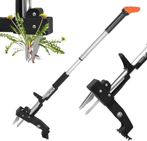 ORIENTOOLS Estrattore di erbacce con manico lungo e pedale, per rimuovere erbacce e denti di leone, design ergonomico, erbaccia da giardino (008 4 artigli regolabili)