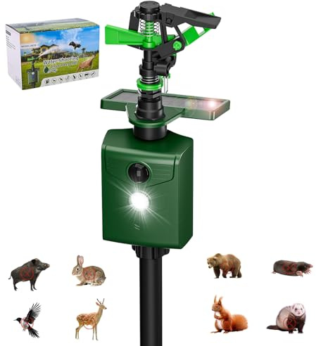 Wasserstrahl Tiervertreiber Solar, GuKKK Solarbetriebene Vogelabwehr, Vogelabwehr, Reiherschreck, Katzenschreck für Garten, PIR-Bewegungsmelder, Reichweite Bis Zu 8 m, Reiherschreck für Garten Teich