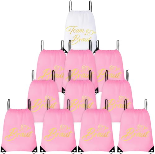 Junggesellenabschied Frauen Team Bride JGA Frauen Turnbeutel mit Kordelzug | 11 Frauen Turnbeutel mit Kordelzug,11 Team Bride Temporäre Tattoo,Turnbeutel Team Braut Rucksack für Verlobung Hochzeit JGA