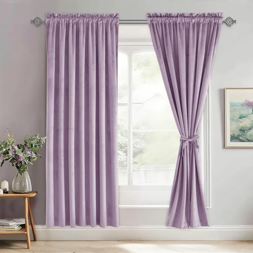 JIUZHEN Samtvorhänge für Schlafzimmer, superweich, dick, wärmeisoliert, Raumverdunkelung, Stangentasche, Verdunkelungsvorhänge für Wohnzimmer/Büro, Set mit 2 Paneelen, 132 x 160 cm (B x L), Lila