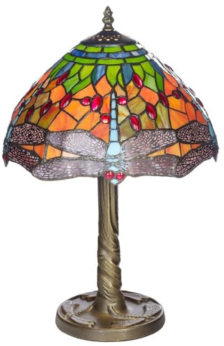 Britalia Dragonfly Tiffany Glass Table Lamp, 35cm Dome Shade, Multicolour Vintage Design