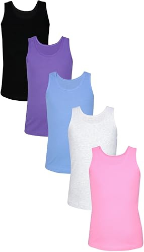 TupTam Unterhemden Mädchen Baumwoll Unterhemd 5er Pack Tank Top Ärmellos Kinder, Farbe: Rosa Lila Blau Schwarz Grau, Größe: 158-164
