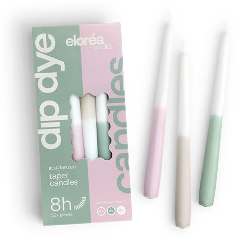 eloréa Dip Dye Spitzkerzen – 12 Stück - H25xØ2,3cm – Made in Germany - RAL-Qualität (Bohemian Bloom)