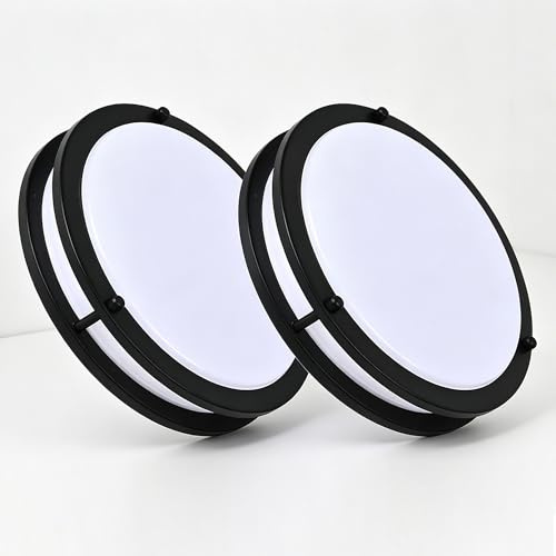 Lot de 2 Plafonniers LED Noirs Encastrés 25,4 cm, 2700K 3000K 3500K 4000K 5000K, Réglables, Plafonniers LED pour Chambre, Buanderie, Plafonniers Noirs pour Couloir, Dimmables, 17W, 1000-1200LM