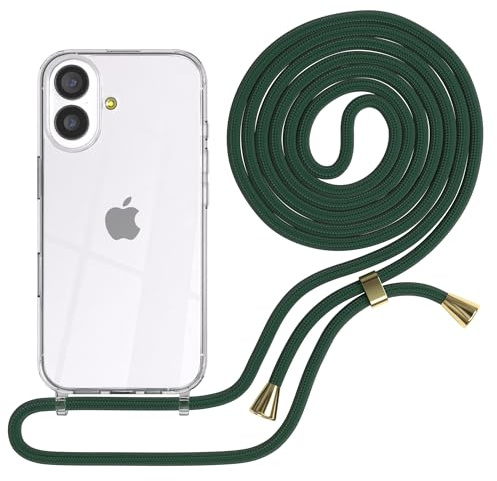 EAZY CASE Handykette kompatibel mit iPhone 17 Handyhülle mit Umhängeband, Handykordel mit Schutzhülle, Silikonhülle, Hülle mit Band, Stylische Kette für Smartphones, Grün