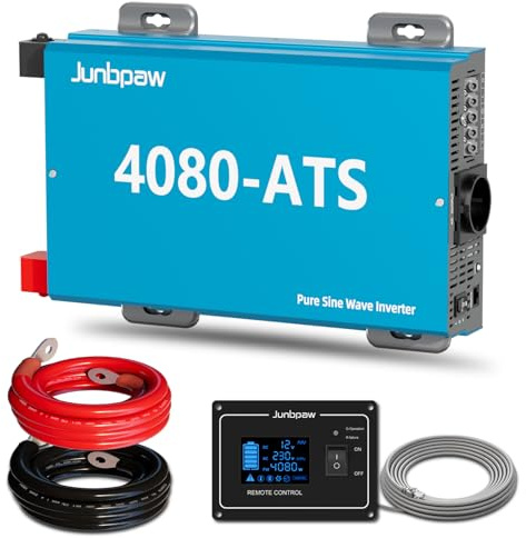 Junbpaw 4080W RV Reine Sinus-Wechselrichter mit ATS, Wechselrichter 12v bis 120V für LKW-Off-Grid，Spitzenleistung 7000 W，Camping, Notstromversorgung zu Hause (EU-LGE-4080ATS)